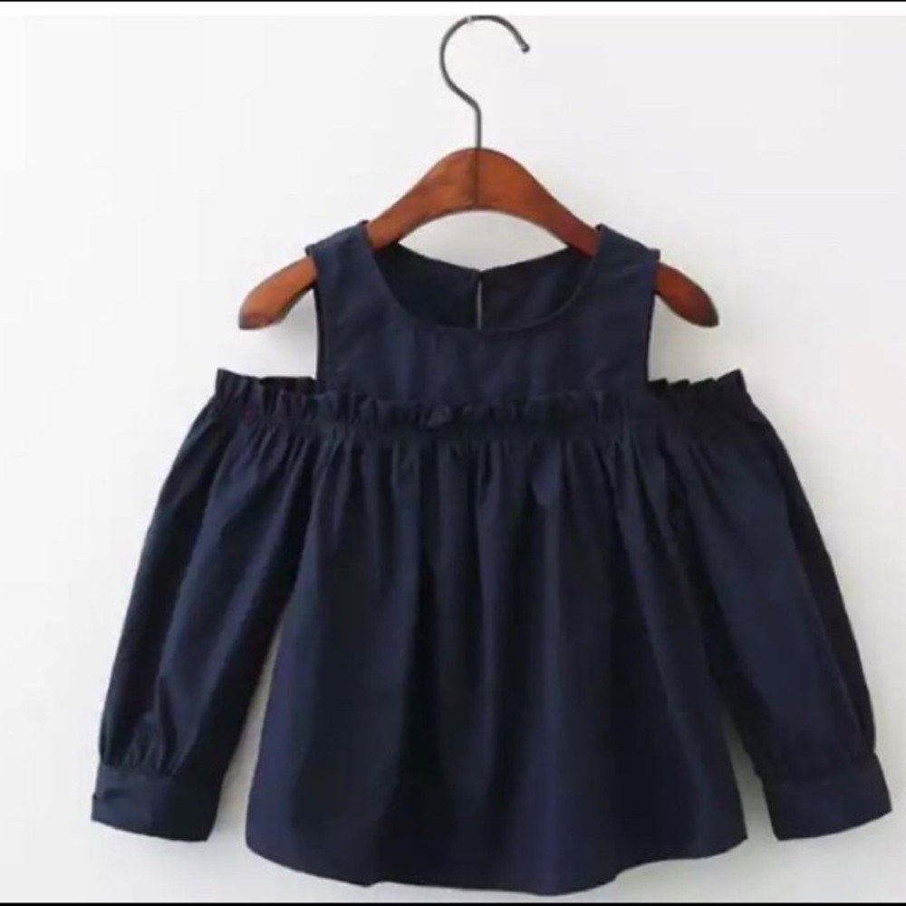 NWT Girls Navy Blue Split Shoulder Spring Top